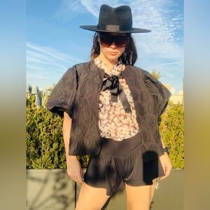 H&M Puff Sleeves Satin Bolero Top Jacket Shoulder Cover Up